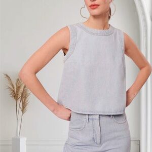 Tara Jarmon Tokono Denim Top Sz 36 Light Blue Sleeveless